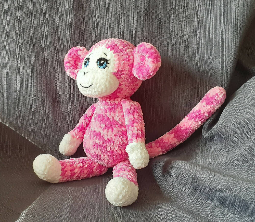 Hand crocheted velvet cheeky monkey baby toy