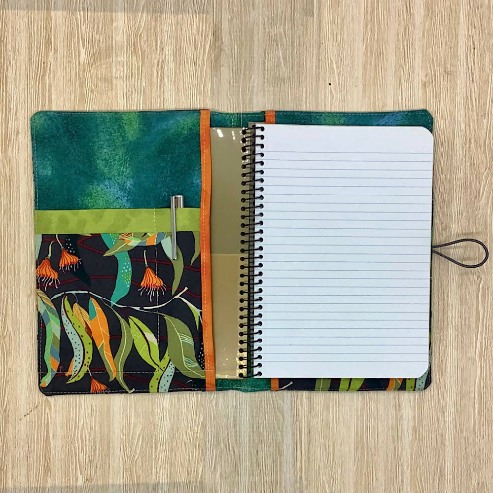 Australian Magpies refillable A5 fabric notebook cover gift set - Incl