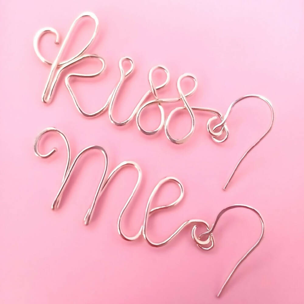 Sterling Silver 'Kiss Me' Dangle Earrings