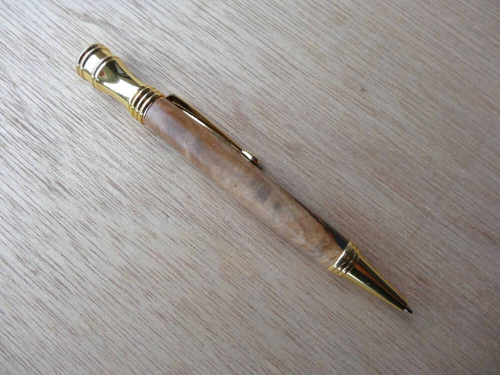 Wood-Resin Dk Gray/Green and Gold mix Swirl Secret Top pen