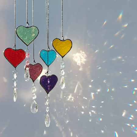 Heart suncatcher, one stained glass heart in your colour choice with rainbow crystal