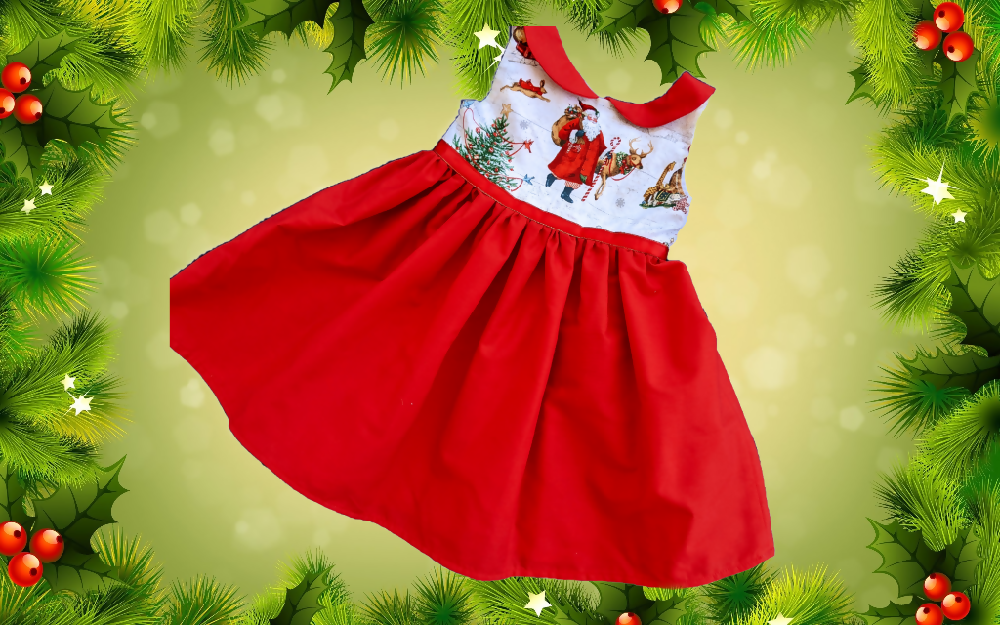 Xmas Dress, Vintage Santa - Size 3 , 4