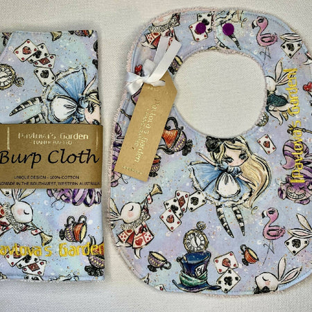 Bib & Burp Cloth Set - Alice in Wonderland