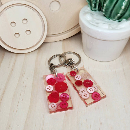 Keyring - PINK Buttons - Rectangle - Resin