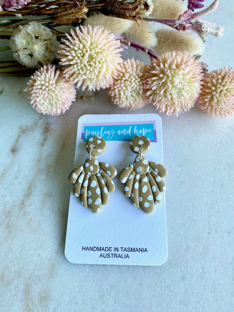 Polymer Clay Stud Top Dangle - Tan & White