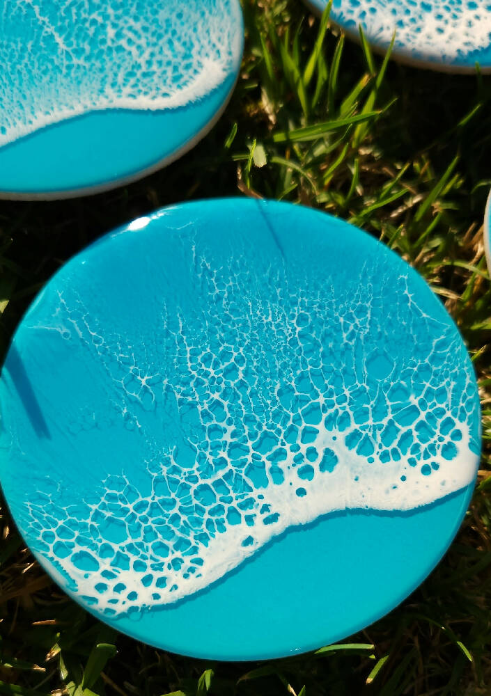 Turquoise Resin Wave Coasters (Set of 6)