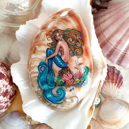 Mermaid Swirls Handpainted Abalone Shell Necklace