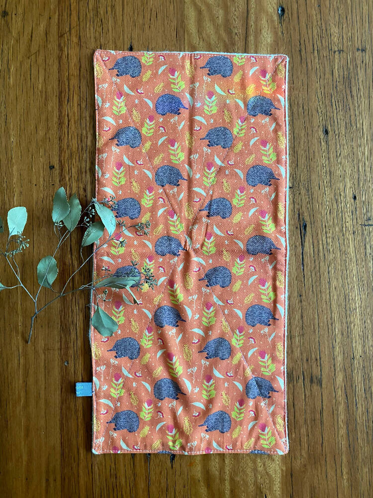 burp cloth - echidnas orange / organic cotton hemp fleece / baby toddler