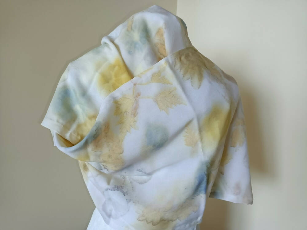 Pastel Scarf-cotton/silk scarf eco printed with soft pastel leaves and flower