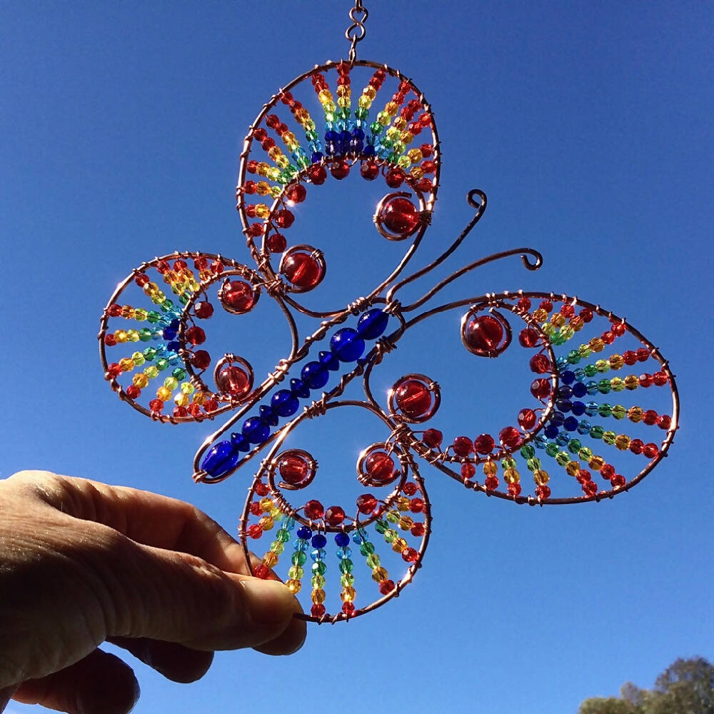 Butterfly- Rainbow coloured Crystal Glass Beaded Suncatcher
