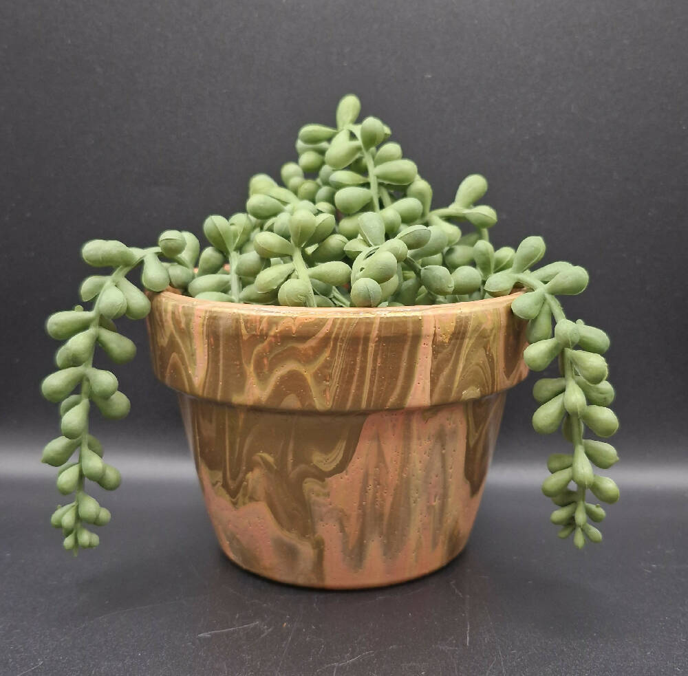 Hand Painted Terracotta Pot 11cm Peachy Golden Acrylic Pour