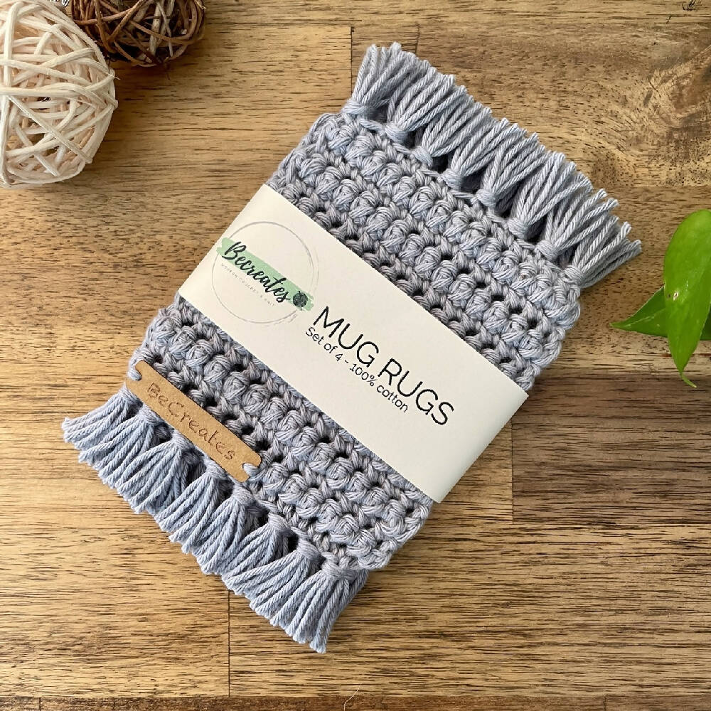 Mug Rug | Crochet Coaster with fringed edge - Avocado Green