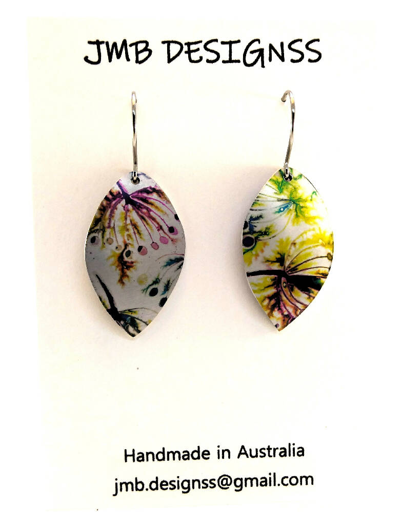 Printed Australian floral anodised aluminium earrings