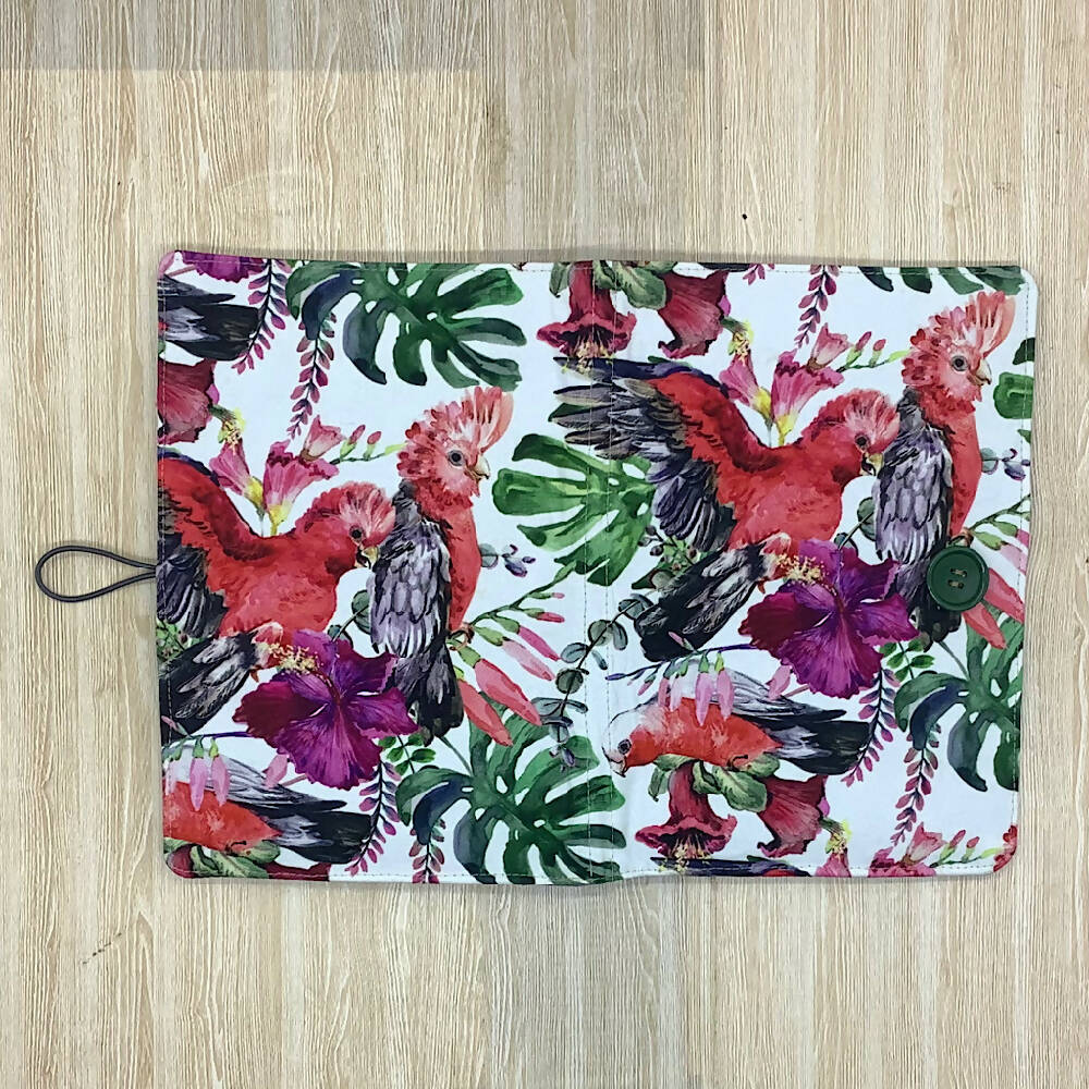 Australian bird galah refillable A5 fabric notebook cover gift set - incl. book and pen.