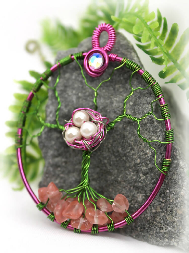 Tree of Life Birds Nest with Cherry Rose Quartz