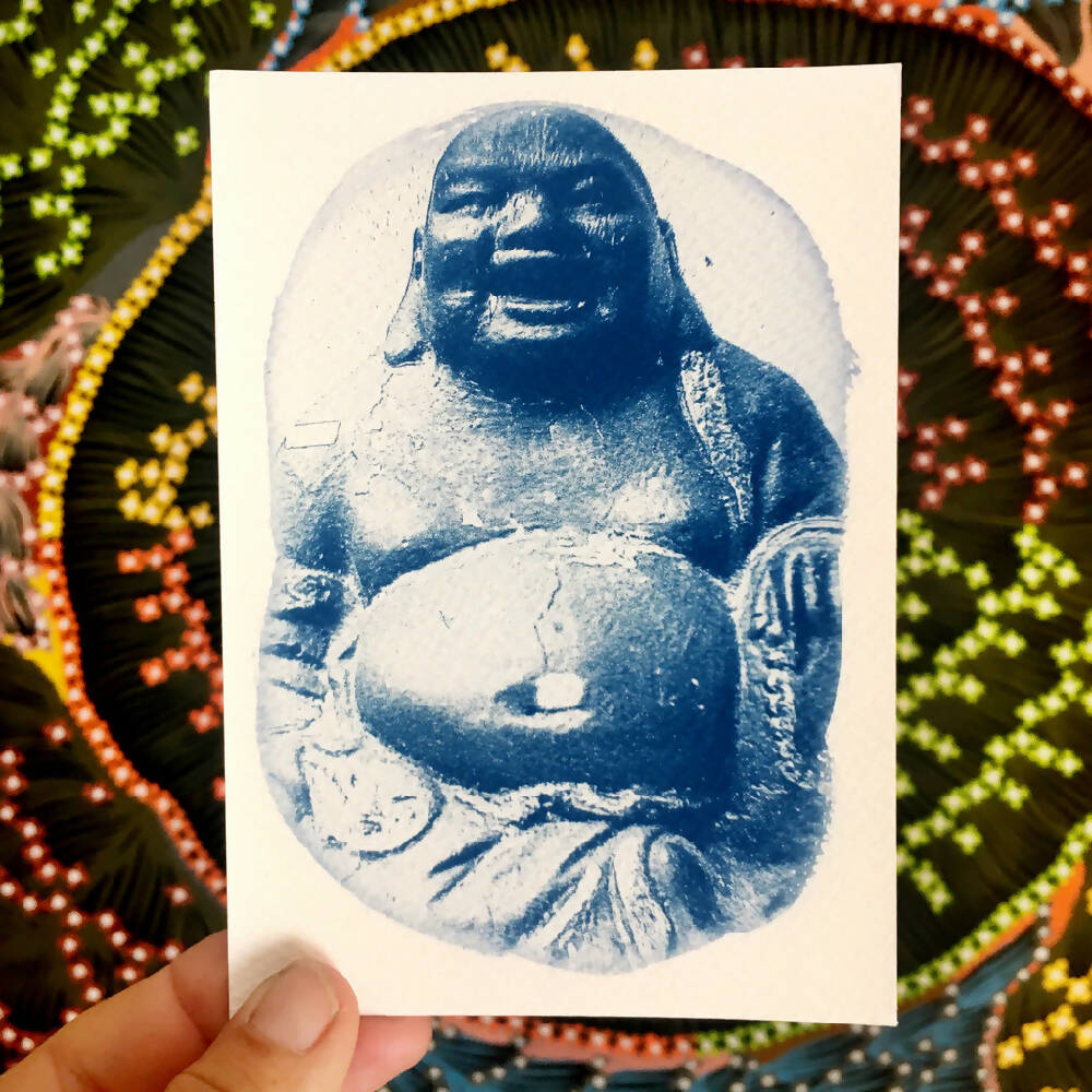 Buddhist Artwork, Postcard Sized Original Cyanotype. approx 4x6 inches