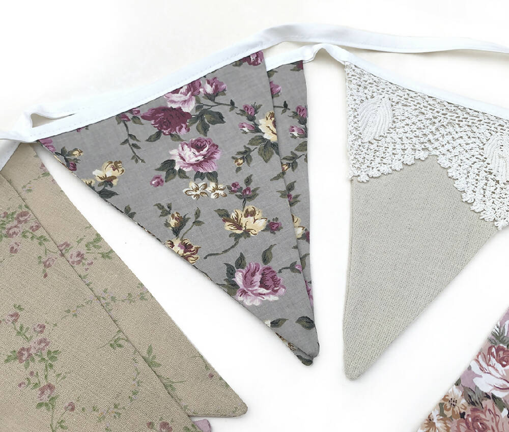 Country Roses & Vintage Handmade Lace' Floral Flags.