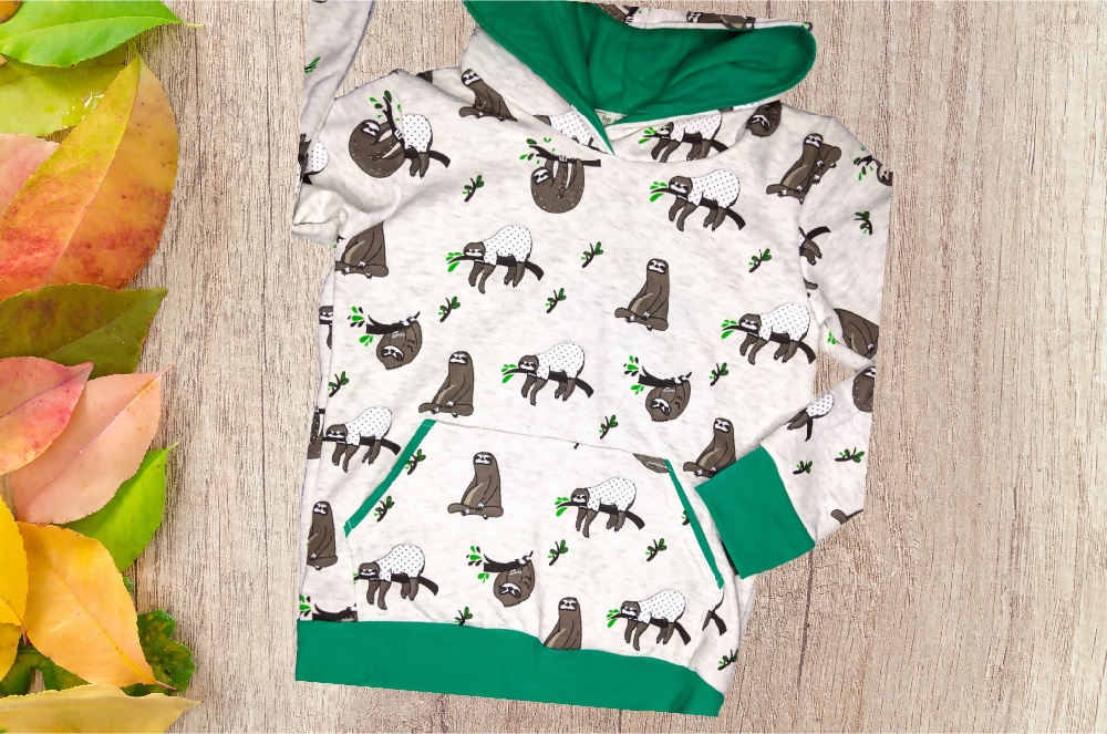 Boys Fleece Hoodie, Sloth Sizes: 6 - 12