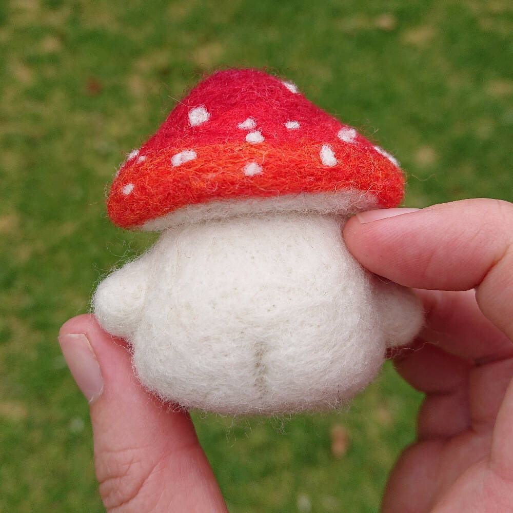 Wool Mushroom with Face - Needle Felted Toadstool Figurine