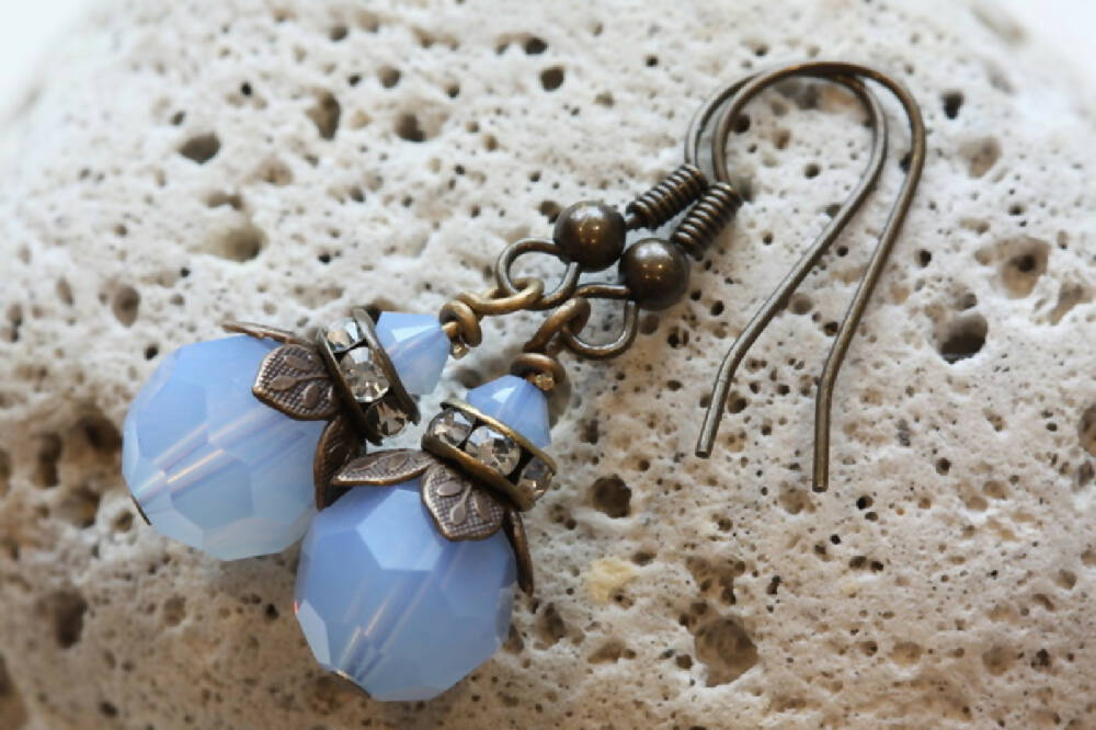 Swarovski Crystal and Brass Earrings Air Blue Opal