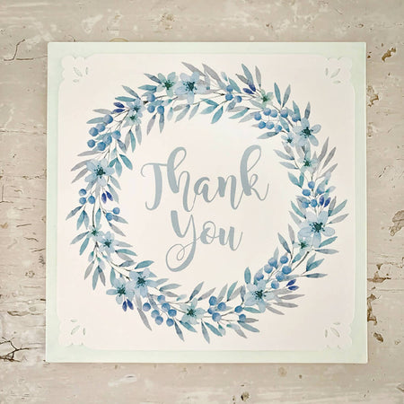 Greeting Card Floral Heart Wreath Aqua - Thank You