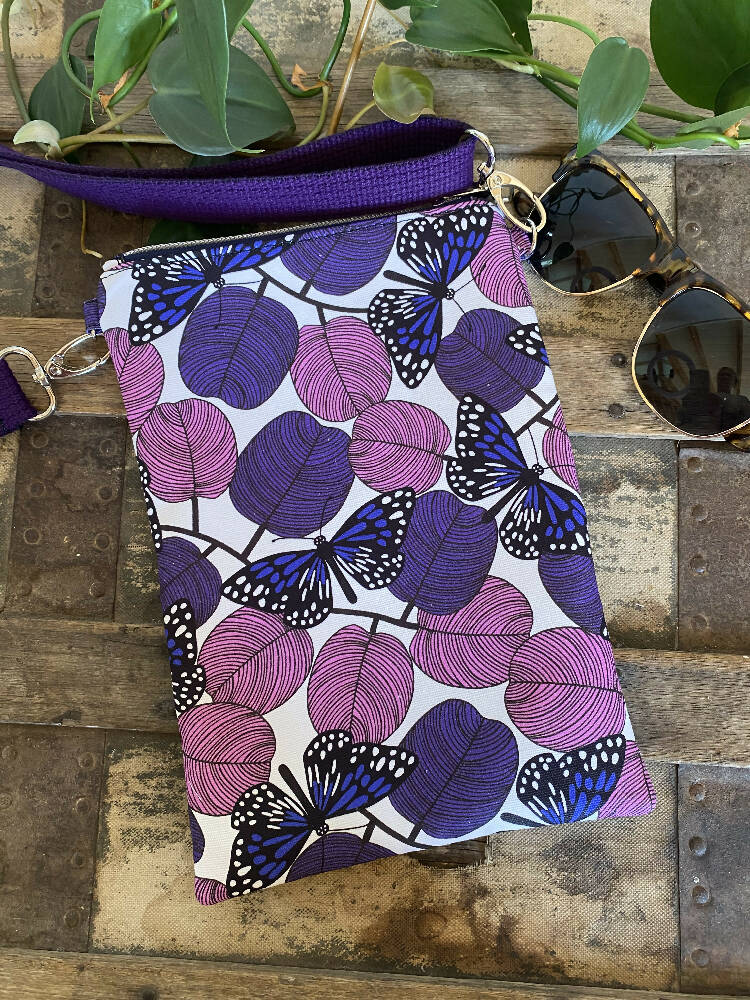 Mini Crossbody Bag - Purple Butterflies/Purple Faux Leather