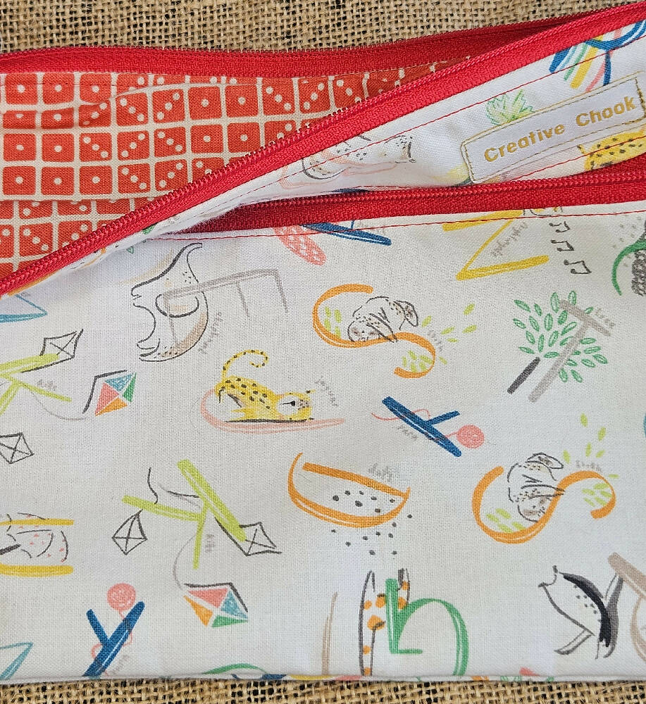 Handmade Alphabet Design Double Zippered Pencil Case