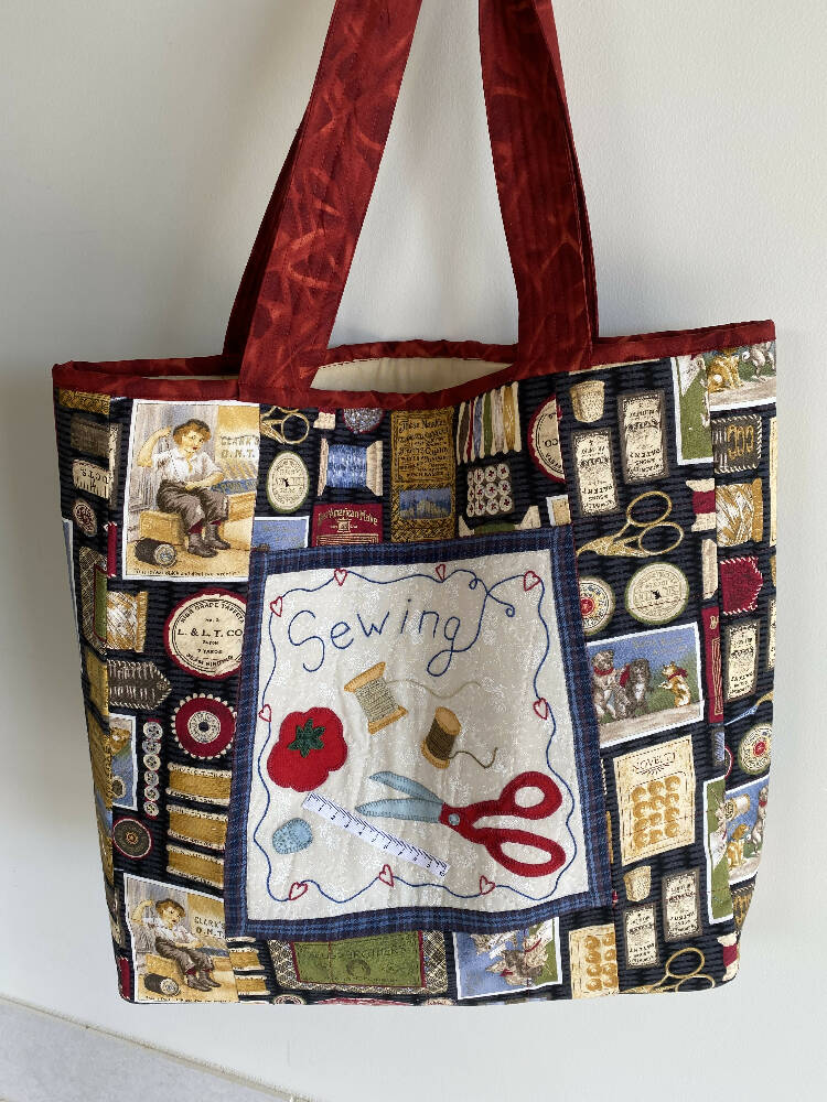 Large Carry All Patchwork Bag with embroidered front .