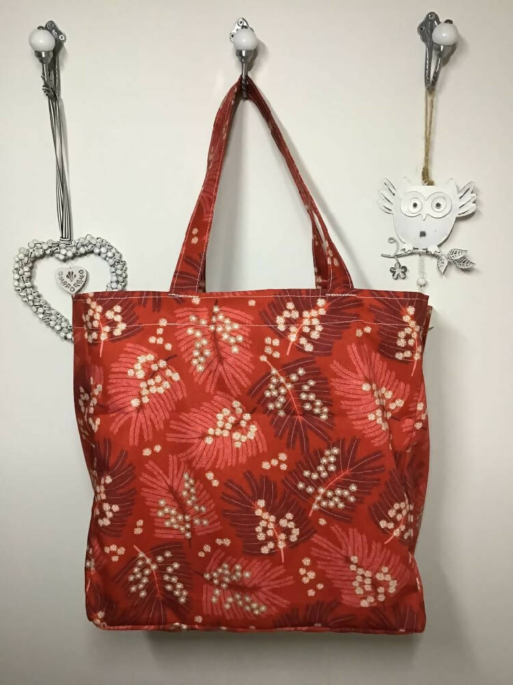 Raspberry Wattle Canvas tote bag - wide base