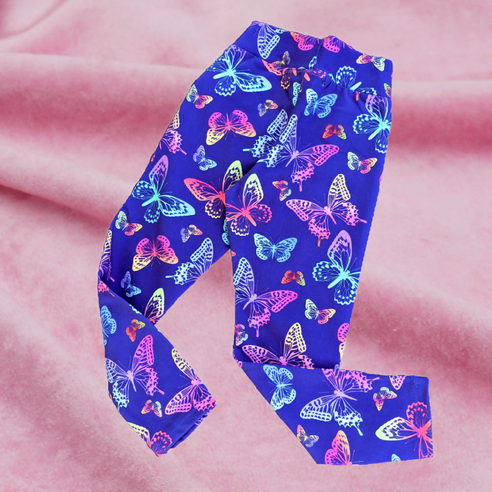 Girls Leggings, Navy Butterfly, Size 2