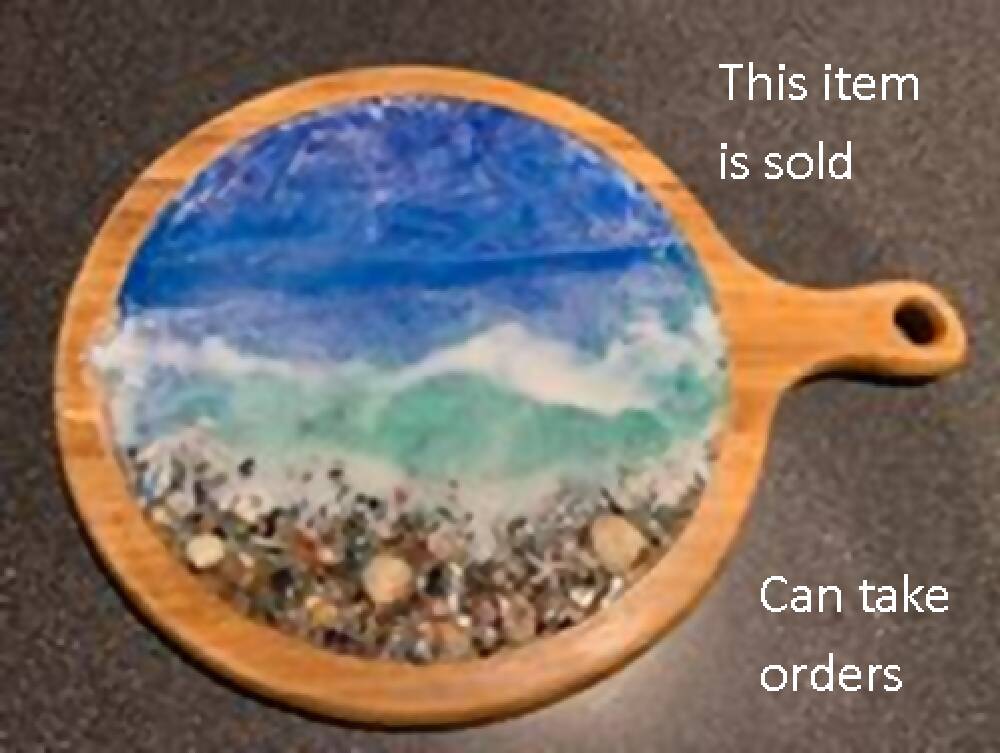 Beach Scene with Shells Wooden Tray Resin