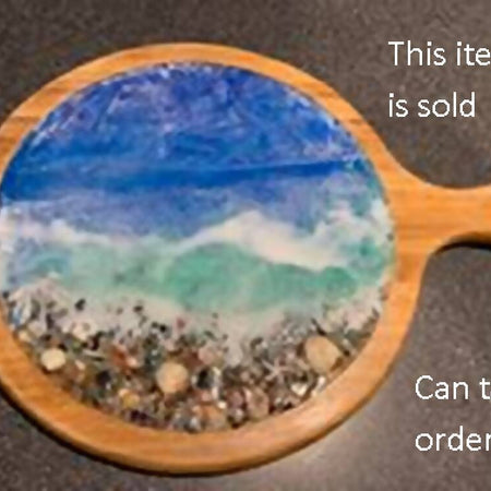 Beach Scene with Shells Wooden Tray Resin