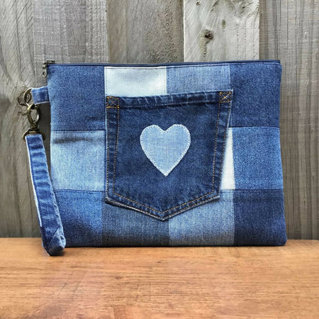 Large Upcycled Denim Pouch – Heart