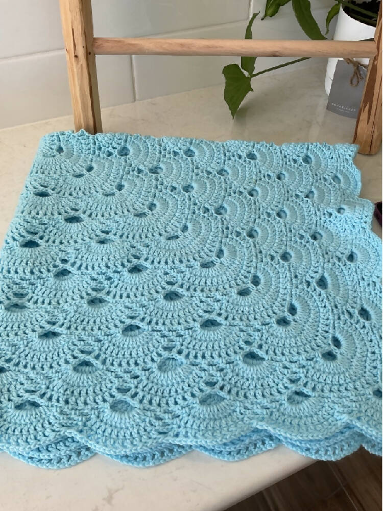 Crocheted Baby Blanket in Aqua