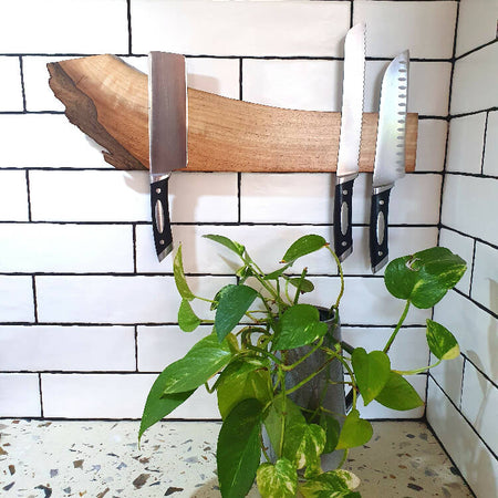 Magnetic Knife Holder, Wall Mounted, 50cm long, Holds 8 Knives,Indian Bean Timber, Unique Wedding Present