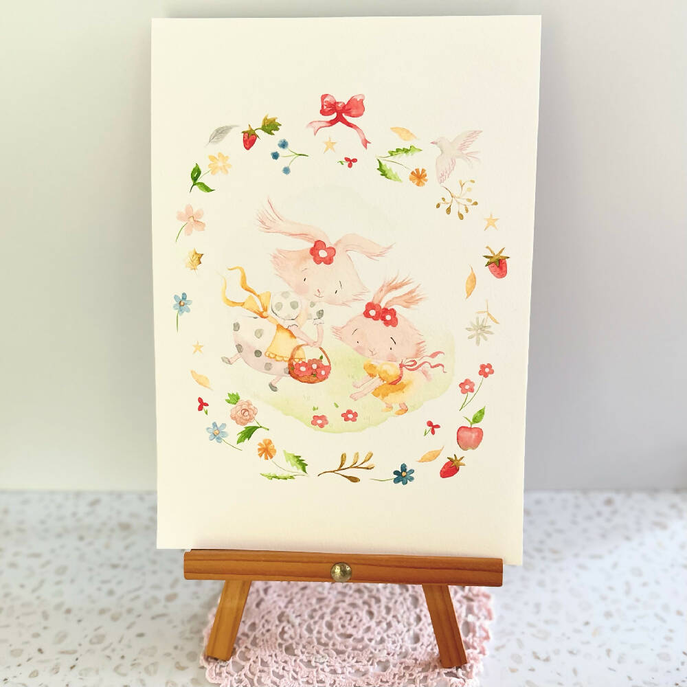 Watercolour 'Flower Picking' Wall Art Girl or Nursery Print A4 Free Shipping