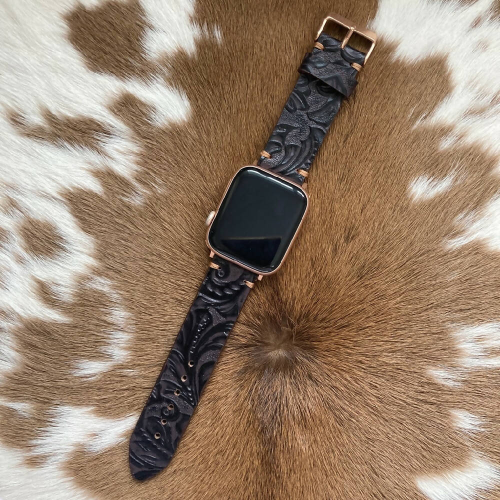 Leather Apple Watch Band - 2 tone embossed