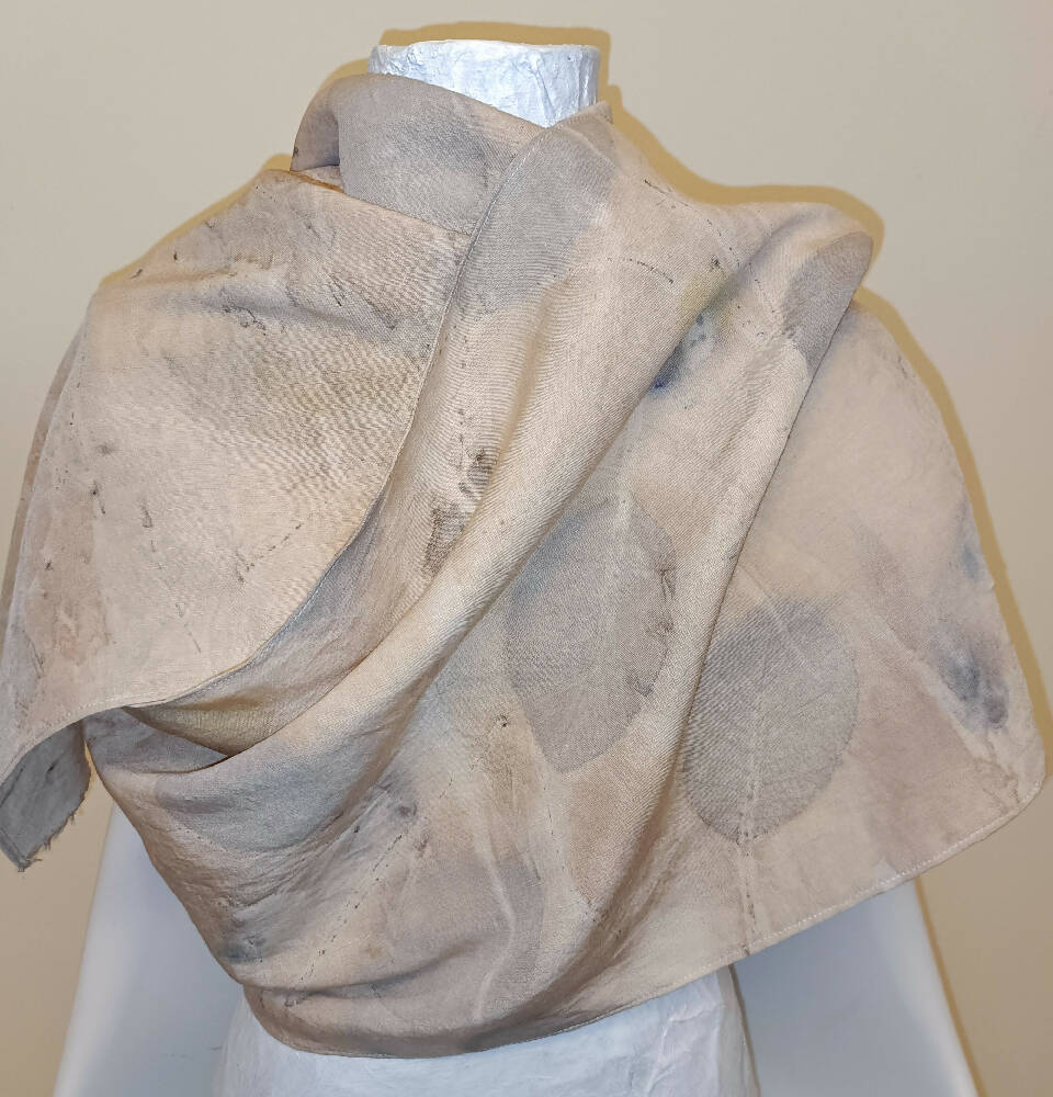 Soft Pastel scarf eco printed on slubbed linen voile
