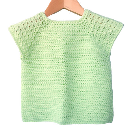 Girls Top lace sleeve crochet soft cotton blend size 2 green