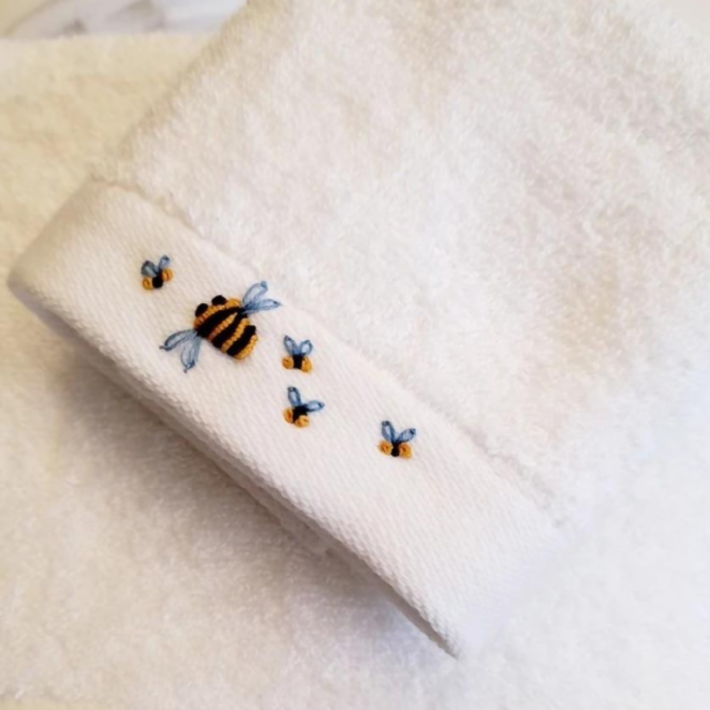 Baby Face Washer Hand Embroidered Bees