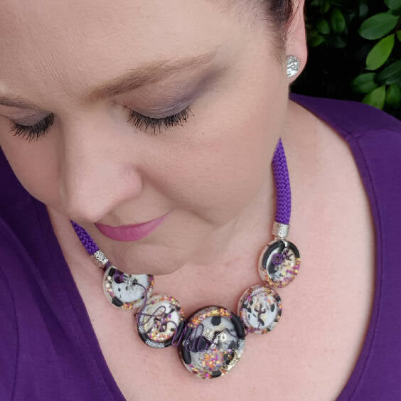 Button Necklace Glittering Pink Resin Button Fusion Necklace Jewellery