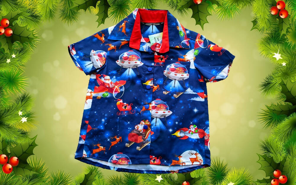 Christmas Shirt, Boys, Santa in Space, Size 0