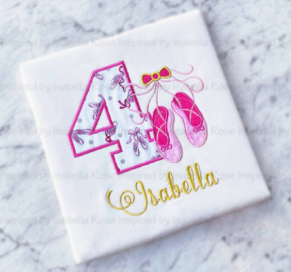 Inspired by Isabella Rose, Kids custom shirt, Ballerina Party,free shippping, Appliqued shirt, Kids party tshirt, Childrens shirt, Party wear, Themed T-shirt, Embroidered name, Appliqued number, Children's birthday Tshirt, Personalised gift, Australia