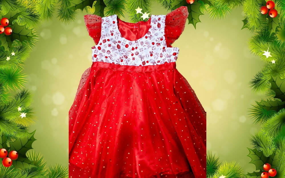 Christmas, Girls Tulle Dress, Red and Silver