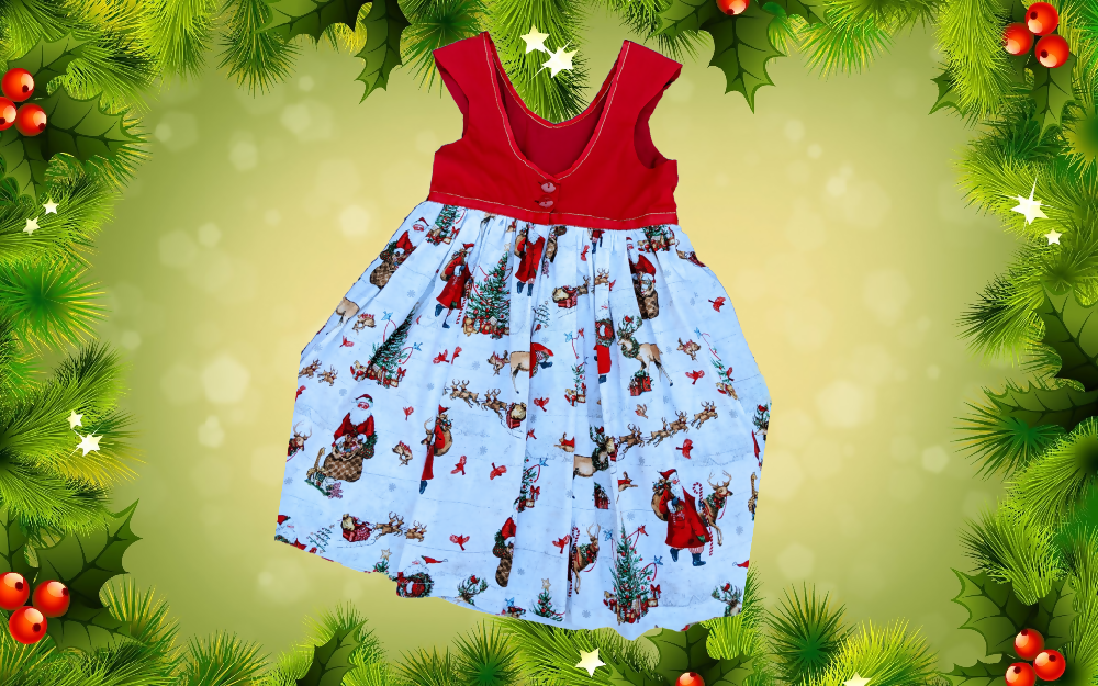 Xmas Dress, Vintage Santa, Sizes 7, 8