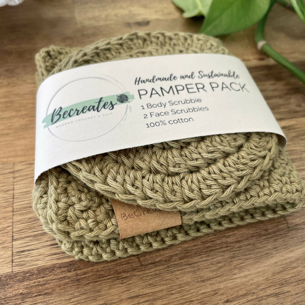 Pamper Pack - Crochet Body & Face scrubbie set - Mustard