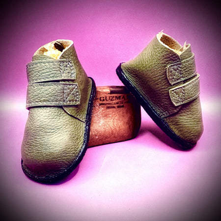 handmade green leather velcro baby boot size 2