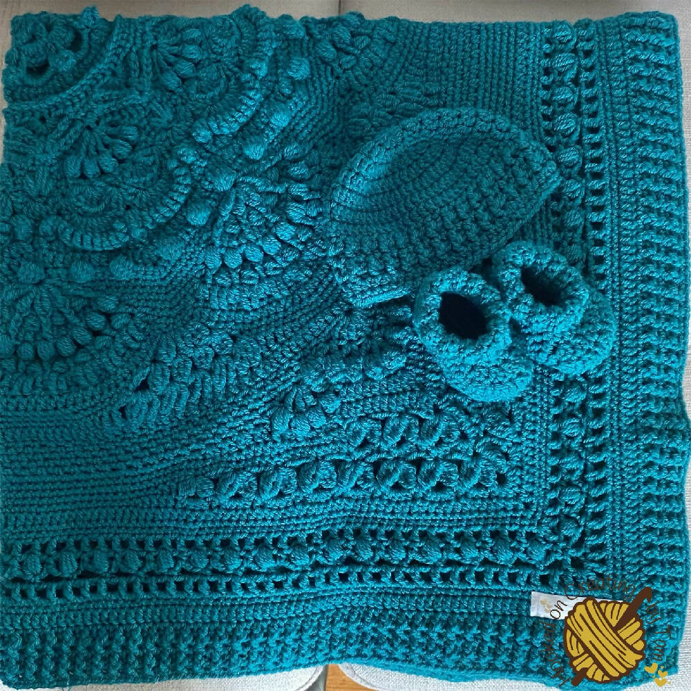 ‘Baby Arcadia’ Heirloom Handmade Baby Blanket and matching set