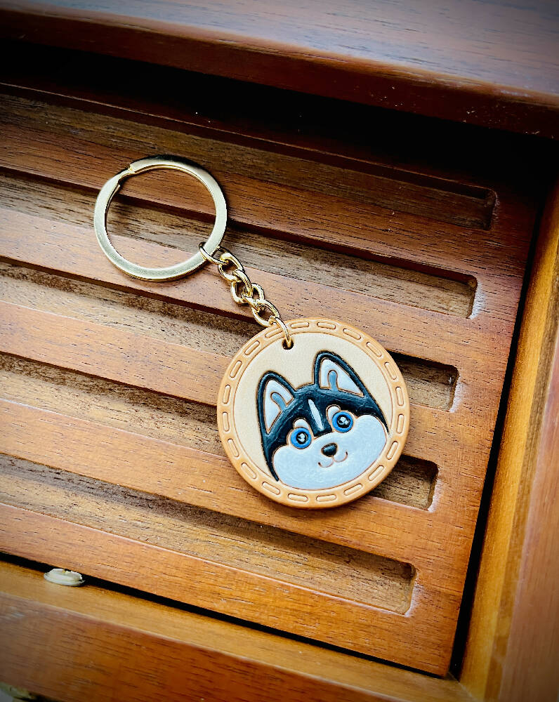 Husky Dog Face Leather Key chain| small gift| keyholder| Key organizer