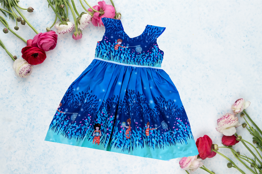 Girls Dress - Border Print 'Summer Nights'